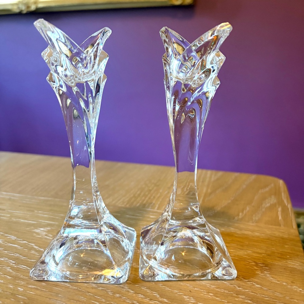 Mikasa Art Deco lead Glass Candlesticks 1980s